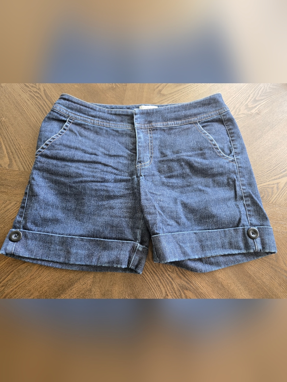 Blanc White House Black Market WHBM Structure Md Dark Denim Shorts sz 8